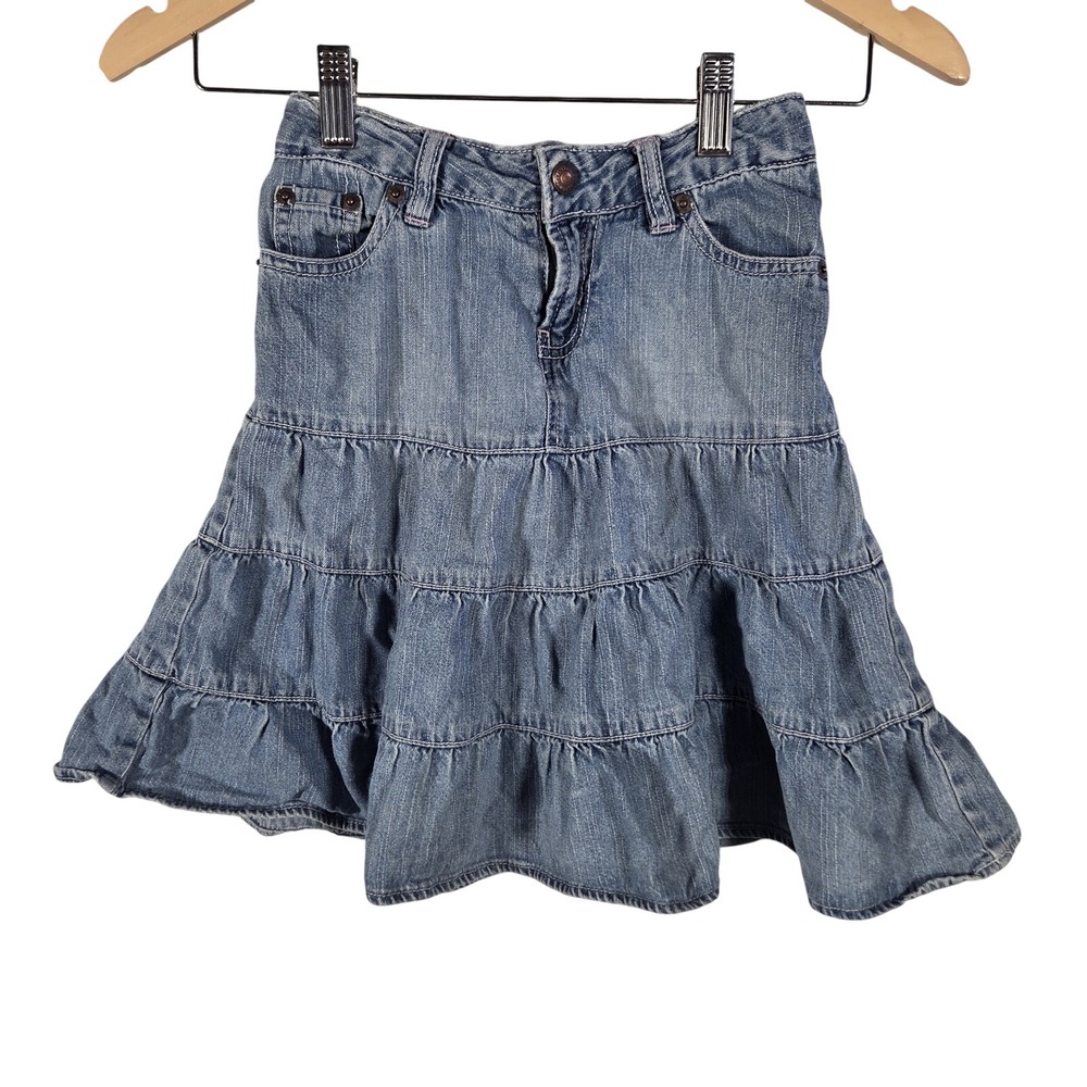 Levi's Tiered Denim Skirt Girls Size 5 Blue Ruffle Casual Y2K Boho
